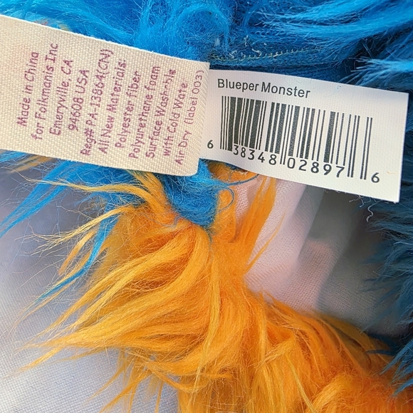Folkmanis Blueper Monster Two Handed Stage Puppet Plush Blue and Orange 15 Inch - Picture 10 of 13